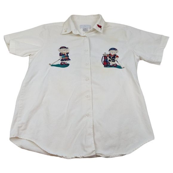 Vintage Christopher & Banks Cute Embroidered Bears Golf Button Up Shirt‎ - Picture 1 of 12